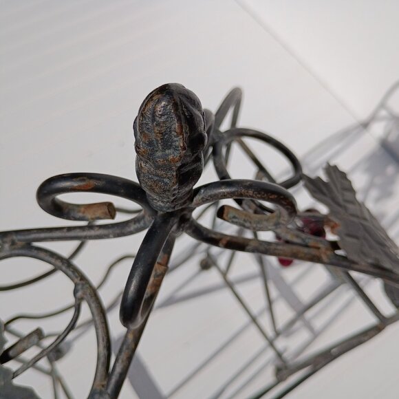 Wrought Iron Wine Rack 6 Bottle Holder Lucite Grape Accents MCM Tuscan Decor Vtg - Picture 14 of 16